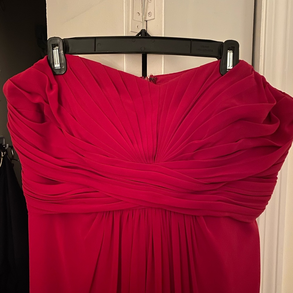 Red Strapless Ruched Floor Length Dress